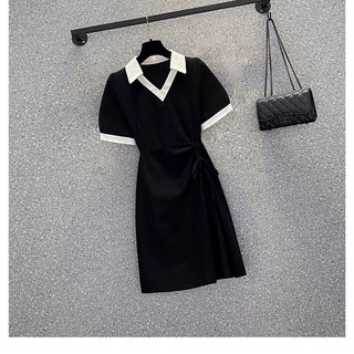 Đầm Bigsize Nữ Mập Fashion Đầm Bigsize Thiết Kế Che Khuyết Điểm Tôn Dán Đầm Đen Cổ Trắng Đủ size từ 50-95KG DA003