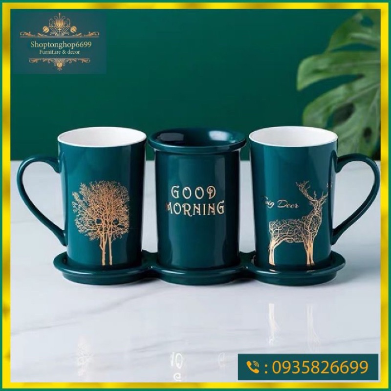 (Có sẵn )Bộ cốc đánh răng sứ xanh sang chảnh