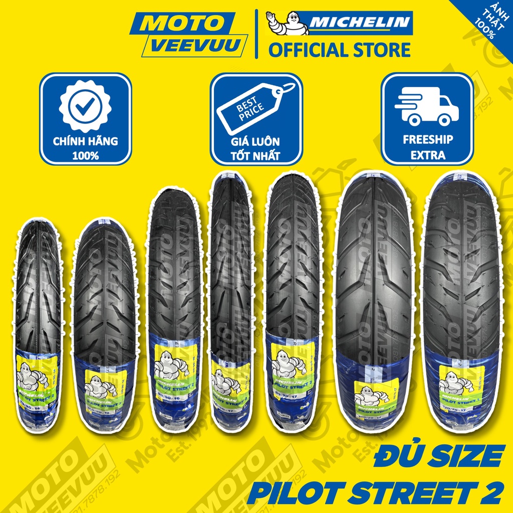 Vỏ lốp xe máy MICHELIN Pilot Street 2 đủ size 60 70 80 90 100 110 120 130 140 150 10 14 16 17 Exciter Winner Vario AB