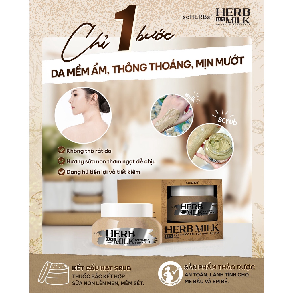 Bột Thảo Dược Sữa Non SOHERBS Lux Herb Milk Softening Body Scrub 220g