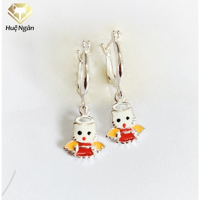Bông tai Trẻ em bạc Ý 925 Huệ Ngân - Mèo kitty Thiên thần RYE141115
