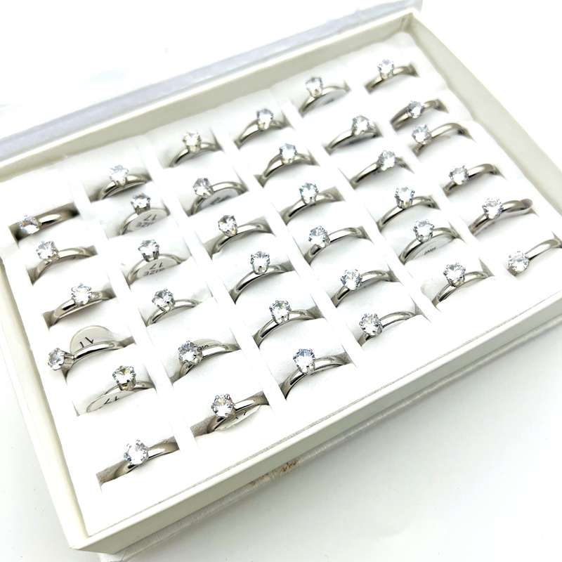 Bộ 20 Nhẫn Thép Không Gỉ Đính Đá Zircon 6 Móng Thời Trang Dành Cho Nữ