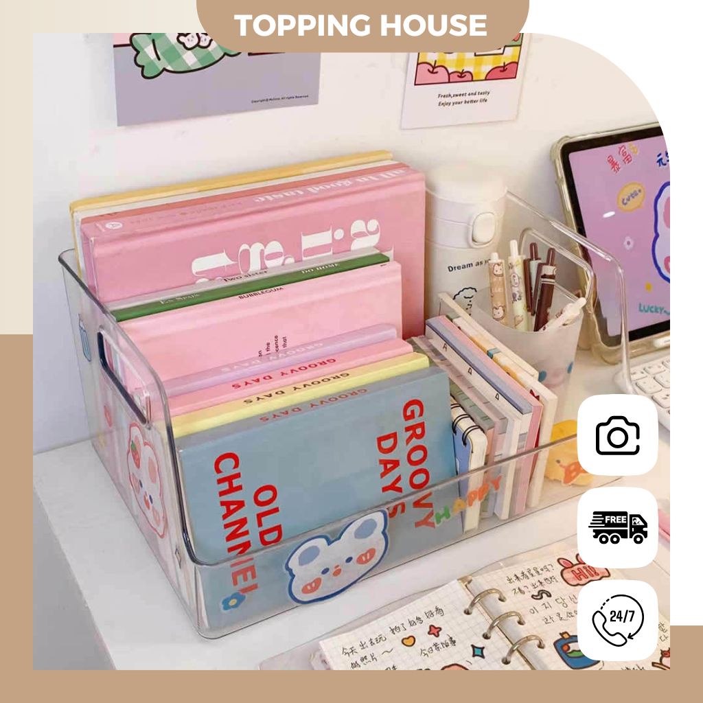 Hộp Khay Nhựa Đựng Sách, Mỹ Phẩm Đa Năng, Kệ Decor Bàn Học Trong Suốt Nhiều Ngăn Tiện Dụng - Topping House - DC20