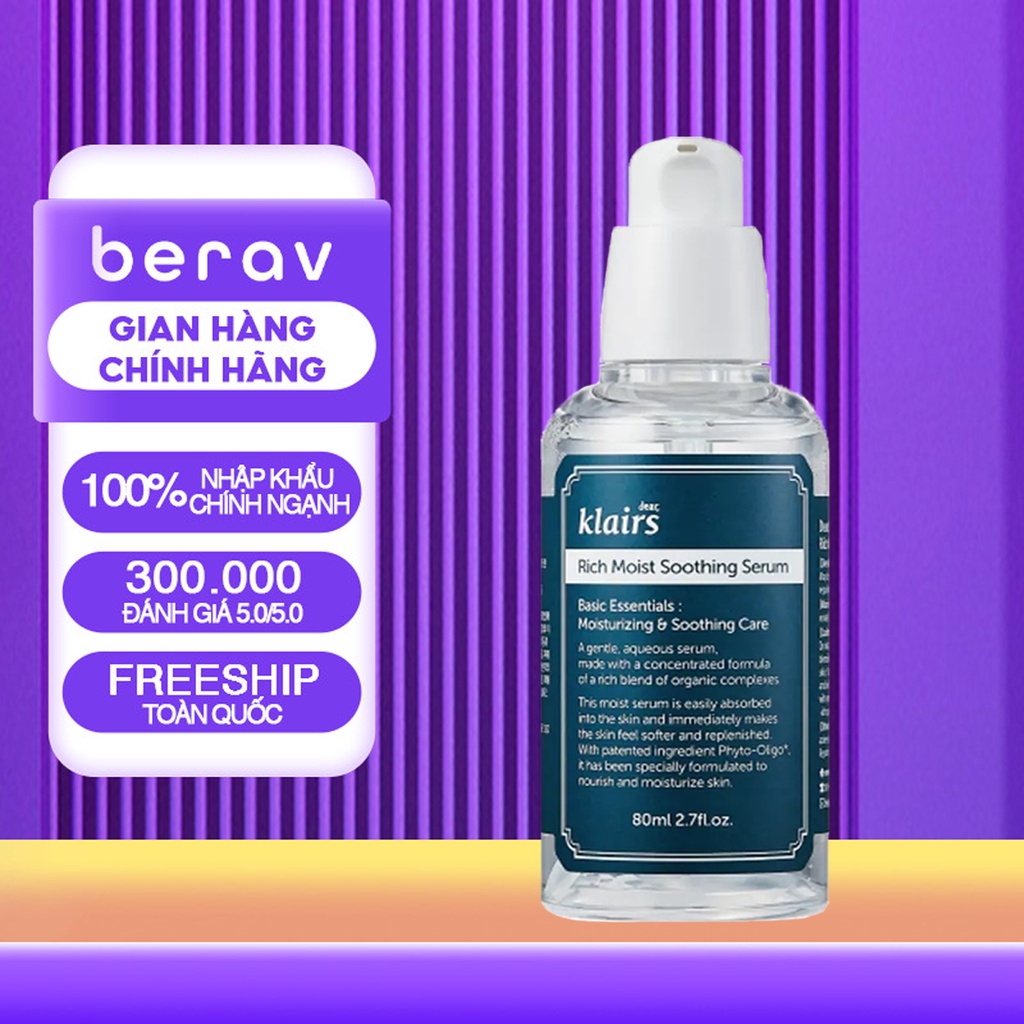 Tinh Chất Serum Klairs Rich Moist Soothing Serum Dưỡng Ẩm Mượt Cho Da Khô 80ml