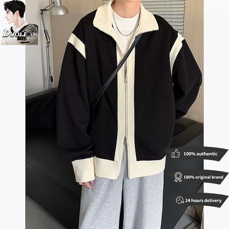 áo khoác dệt kim khóa kéo đôi phong cách hong kong và Hàn Quốc thời trang 2 màu tùy chọn áo khoác nam đẹp simple áo khoác nam big size dây kéo áo khoác nam unisex fashion áo khoác nam form rộng