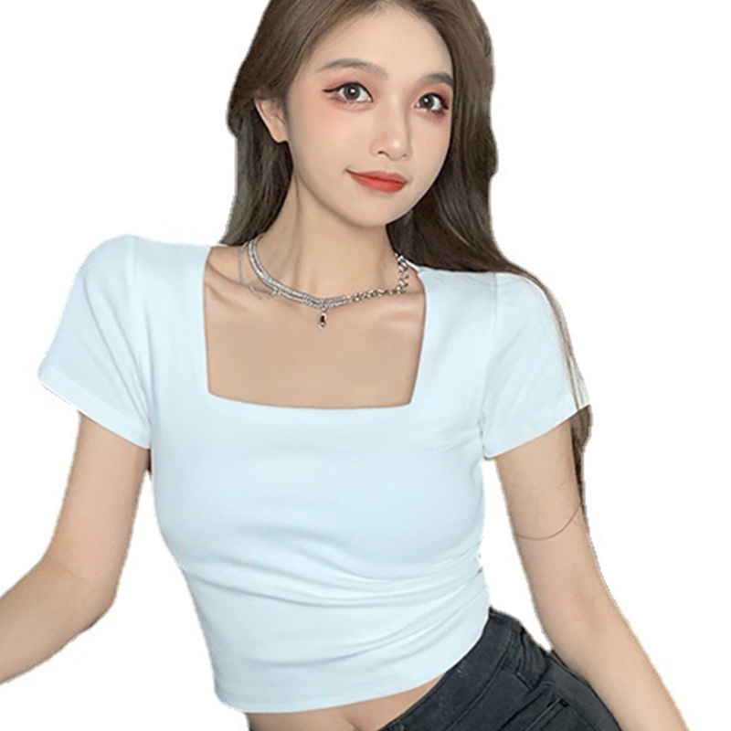 Áo Croptop Tay Ngắn Màu Sắc Đơn Giản Thời Trang Mùa Hè Quyến Rũ Cho Nữ