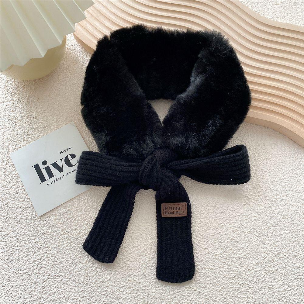 Khăn Choàng Cổ Dệt Kim Phối Lông Thỏ Nhân Tạo Thời Trang Mùa Thu Cho Nữ