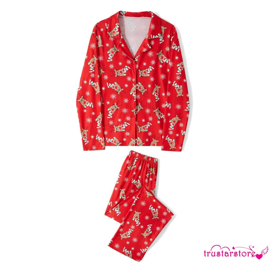 Bộ Đồ Ngủ Pijama Tay Dài In Họa Tiết Bông Tuyết Tuần Lộc Giáng Sinh + Quần Dài Lưng Thun Dễ Phối Đồ LAA4