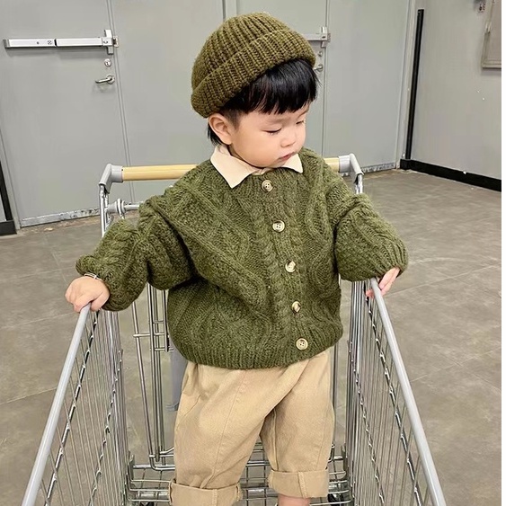 MNGRL Áo Cardigan Len Rộng Phong Thời Trang Hàn Quốc Cho Bé Trai Bé Gái
