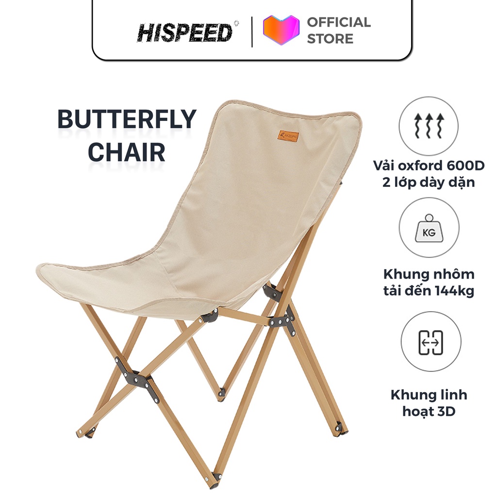 Ghế xếp dã ngoại Butterfly chair ghế gấp gọn cắm trại khung hợp kim vintage vải oxford 600D cao cấp 2 lớp dày dặn