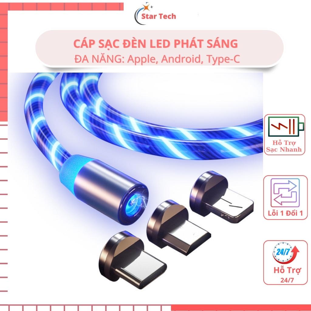 Dây cáp sạc điện thoại có đèn LED phát sáng dành cho Android, Ip, Type-C