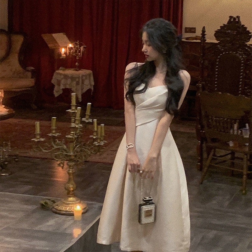 Đầm Hai Dây Dáng Dài Chiết Eo Thời Trang Mùa Hè Pháp Thanh Lịch Cho Nữ