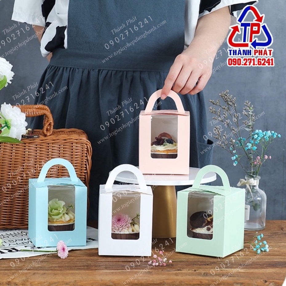 50 Hộp giấy quai xách đựng 1 bánh gato mini, cupcake, tiramisu làm quà tặng tiệc cưới, quà tặng 8/3 - mẫu ngẫu nhiên