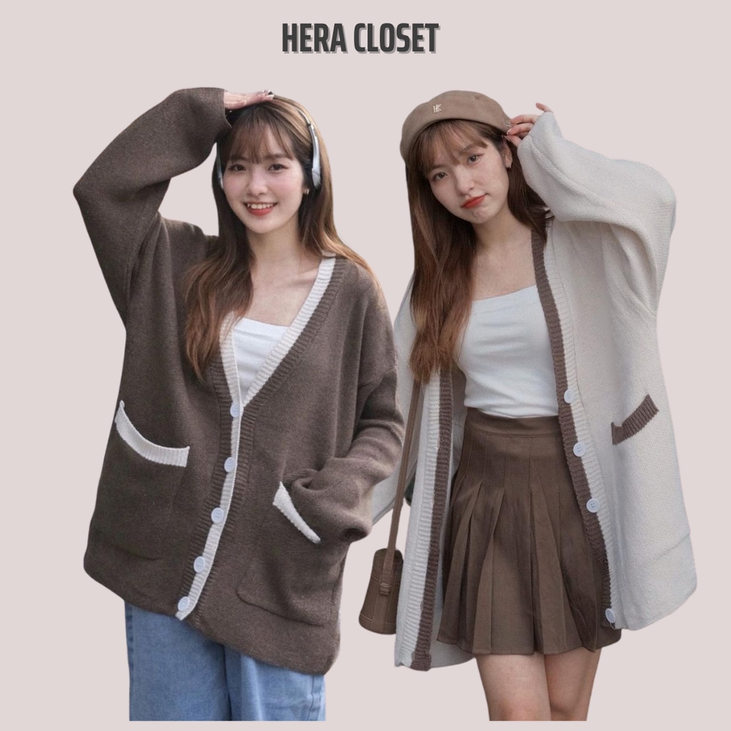 Áo khoác cardigan form rộng chùm mông phối viền phong cách Hàn Quốc