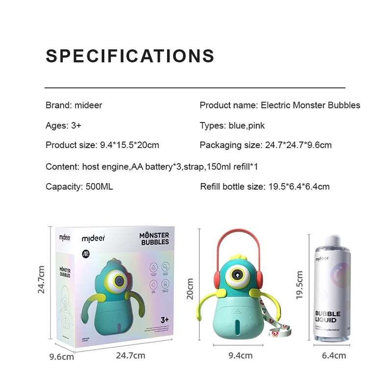 Đồ Chơi Máy Bắn Bong Bóng Xà Phòng  Monster Bubbles Mideer Kèm Nước Bong Bóng Xà Phòng Có Thể Phát Nhạc - CleverKids