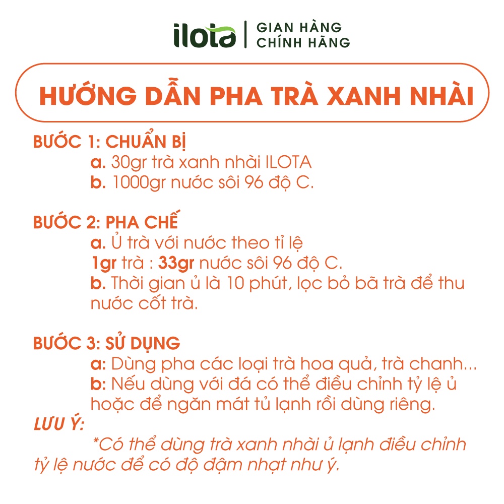 Trà xanh hương nhài ILOTA nguyên chất để pha trà hoa quả, trà chanh trà ủ lạnh 500g