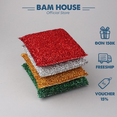Combo 2 bộ 4 Cước rửa chén kim tuyến Bam House đa năng siêu sạch cao cấp BRH01