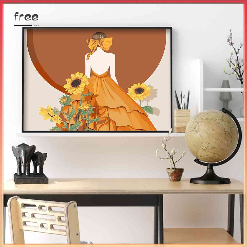 Bộ Tranh Đính Đá 5D Tự Làm Hình Cô Gái Và Hoa Hướng Dương Trang Trí Nhà Cửa