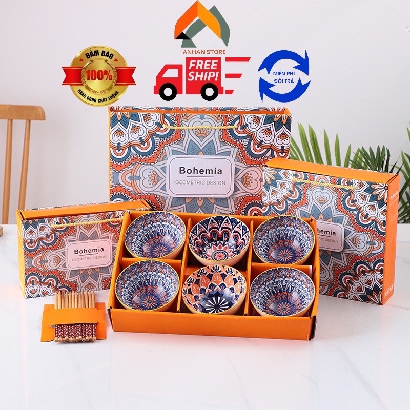 Bộ 6 bát đũa ăn cơm họa tiết thổ cẩm độc đáo