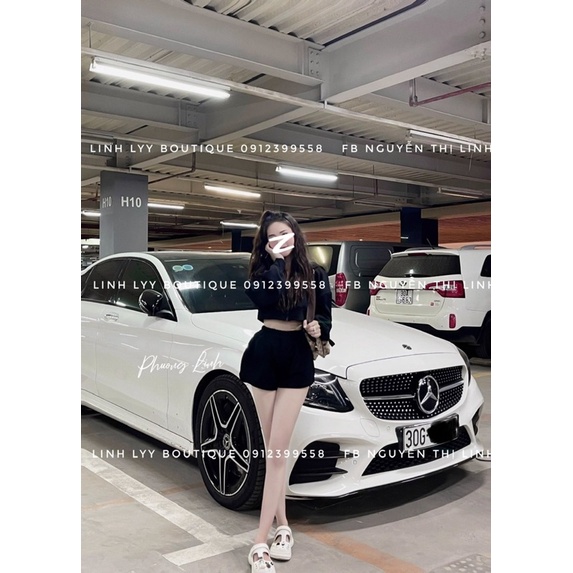 Bộ áo croptop mũ phối quần sooc đi phố