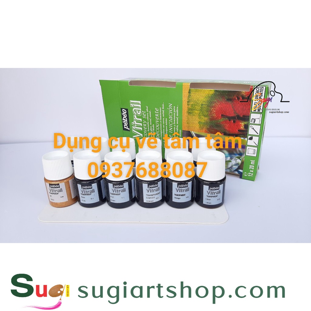 -Màu vẽ kính Pebeo Vitrail Discovery Set 6 màu x20ml,12 màu x20ml
