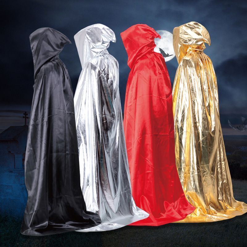 Áo Choàng Hóa Trang Halloween Màu Đỏ Đen Có Mũ Trùm Đầu Hình Thần Chết Màu Vàng Sáng y Đáng Sợ Cho Nam Và Nữ