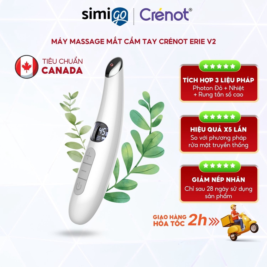 Máy Massage Mắt Cầm Tay Mini Nhiệt Rung Crenot Erie V2 Mát Xa Giảm Quầng Thâm Bọng Nhức Mỏi Chống Lão Hóa