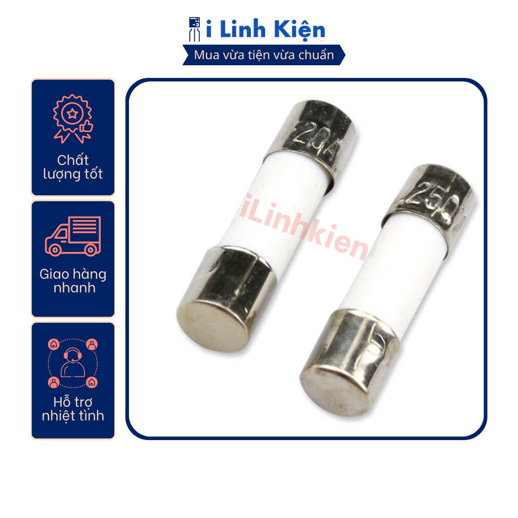 Cầu chì sứ 5x20mm 6x30mm 1A 2A 3A 4A 5A 6A 8A 10A 12A 15A 20A túi 10 con