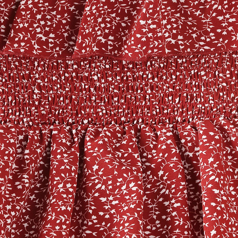 Đầm SIYYIS phối bèo hở vai in hoa màu đỏ phong cách Hàn Quốc thời trang dành cho bé gái 8-14 tuổi