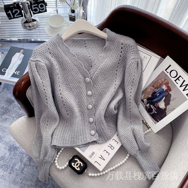 Áo Khoác Cardigan Dệt Kim Tay Dài Cổ Chữ V Thời Trang Mùa Thu Kiểu Pháp Hàng Mới 2022