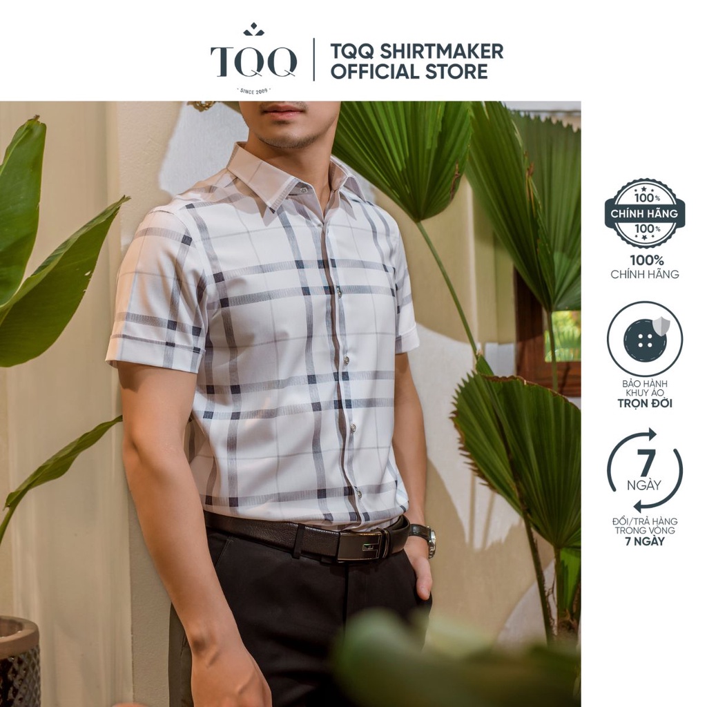 Áo sơ mi nam ngắn tay TQQ dáng Slim fit công sở ôm nhẹ K425CSC họa tiết kẻ cuốn hút chất vải cao cấp chống nhăn