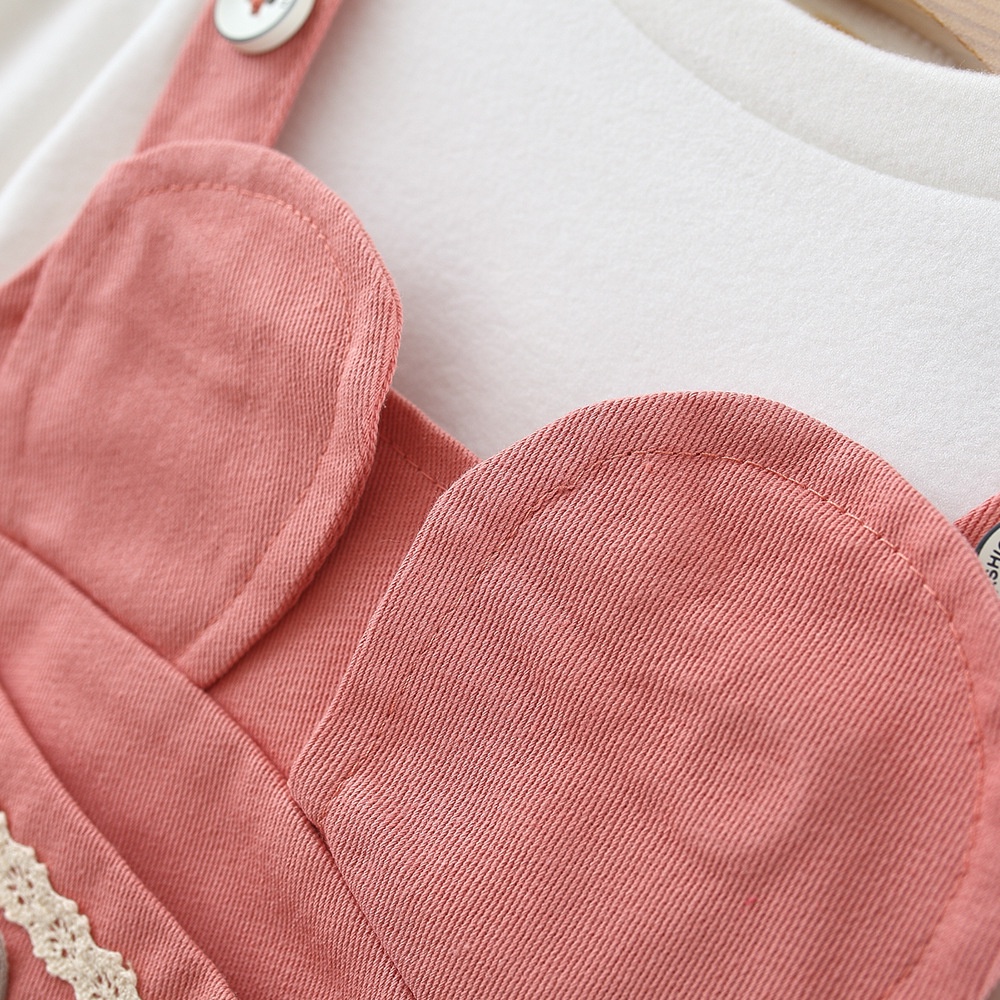 Váy bé gái mùa thu giả yếm thiết kế tai thỏ đáng yêu hàng quảng châu cao cấp