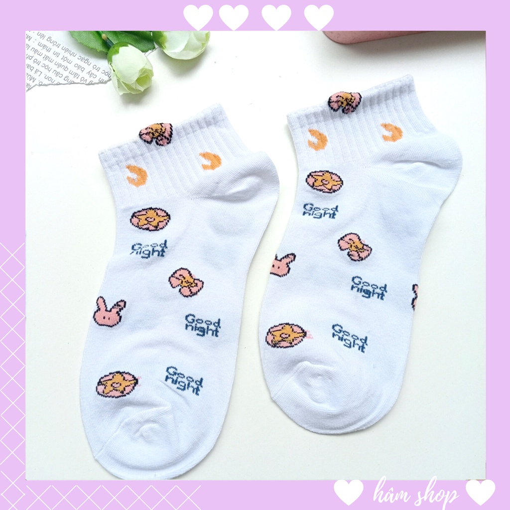 Tất Nữ Cổ Ngắn Cotton Họa Tiết Cute Phong Cách Hoạt Hình Hàn Quốc Dễ Thương Thoáng Mát Co Giãn 4 Chiều
