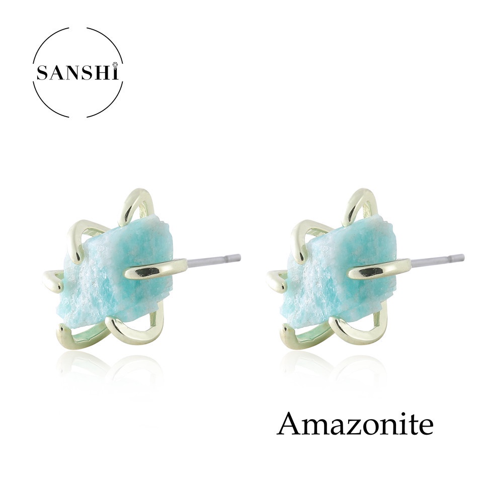 1 Đôi Bông Tai Bằng Thép Không Gỉ Xỏ Đá Thô Tự Nhiên Màu Hồng / Tím / Vàng Phong Cách retro Thanh Lịch Dành Cho Nữ