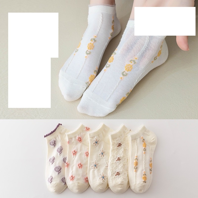 VỚ NỮ HOA MÀU NỀN TRẮNG SET 5 ĐÔI
