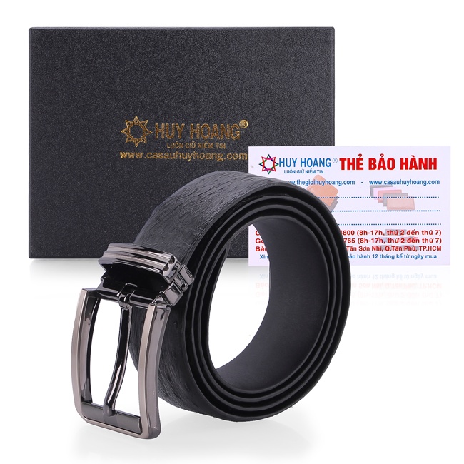 Thắt lưng nam Huy Hoàng da đà điểu 4P da hột đầu kim màu đen HP4438