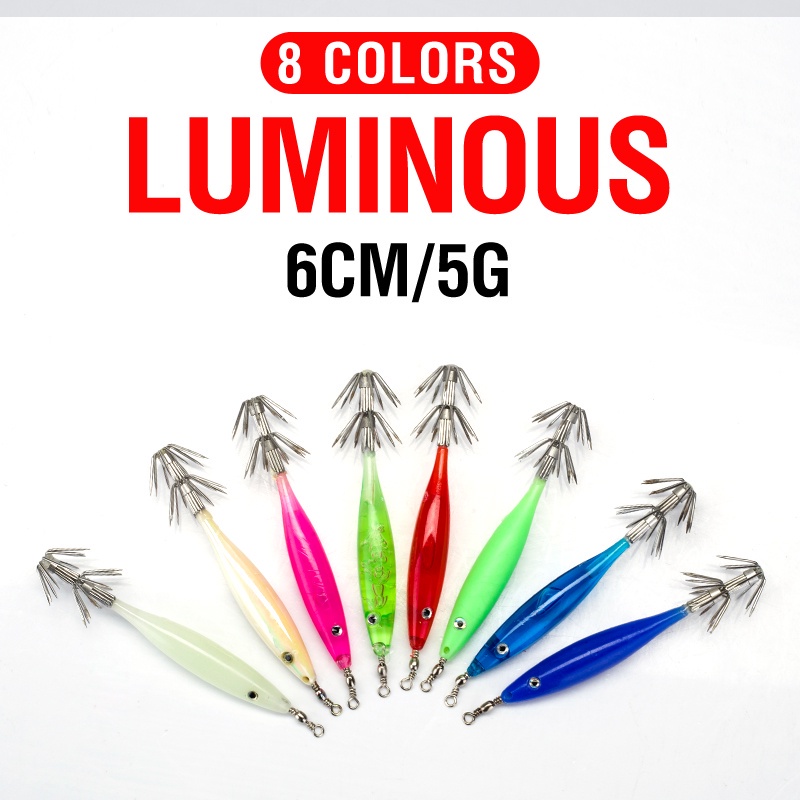 TOKUSHIMA 1 Mồi Câu Cá Hình Con Mực 3D Phát Sáng Trong Tối 6cm / 5g