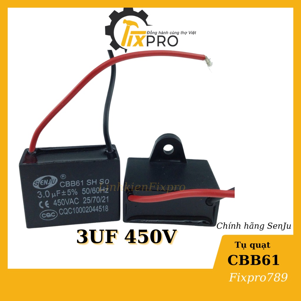Tụ quạt 1uF-10uF dây chính hãng SENJU, JCCONs CBB61 loại xịn