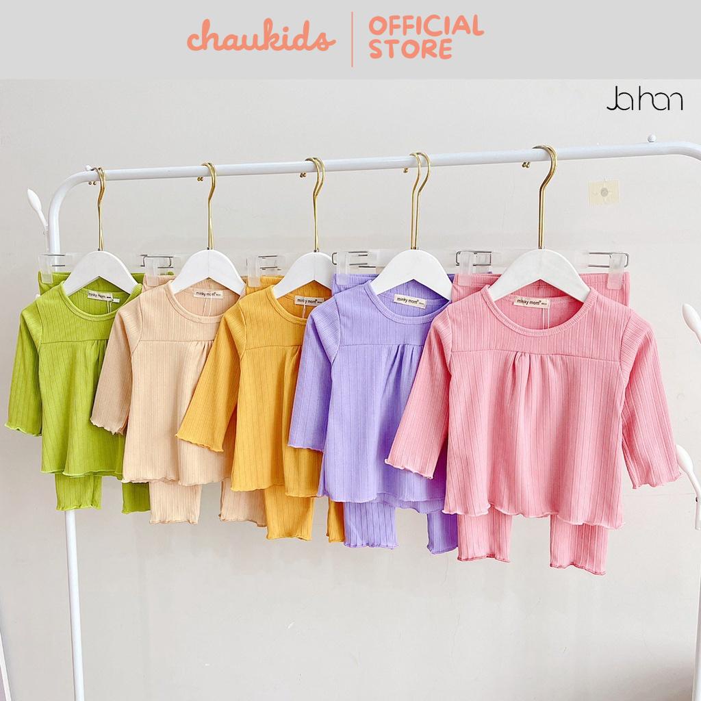 Bộ Thun Gân Dài Tay Cho Bé Gái, Bé Trai Minky Mom Bèo Nhún Ngực, Bộ Quần Áo Cho Bé Mặc Nhà MKMTD2222