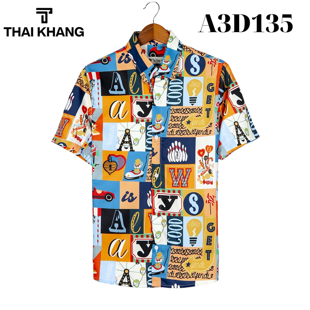 Áo sơ mi họa tiết THÁI KHANG vải lụa mềm mặc thoải mái rất mát A3D35