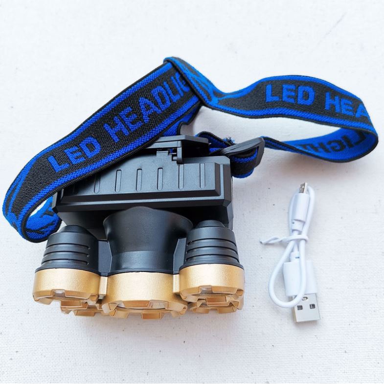 Đèn Đeo Đầu 5 Bóng Siêu Sáng 4 Chế Độ Chiếu Xa, Rộng, Nháy Đèn, Đèn Pin Đội Đầu Chống Nước Tiện Dụng