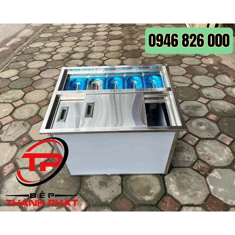 Thùng Đựng Đá Inox Kèm Khay Topping âm bàn quầy.