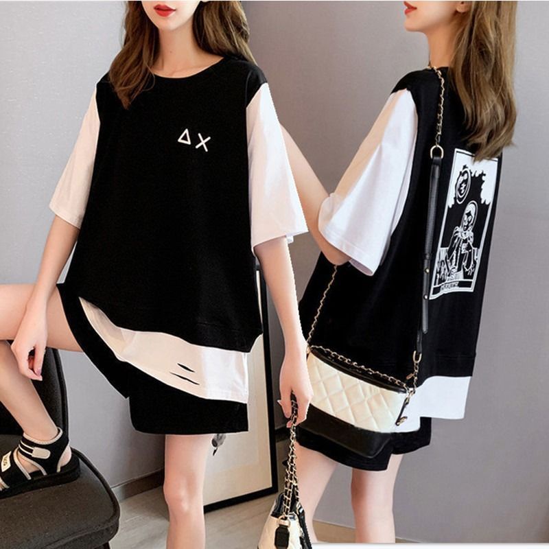 Bộ Áo Thun Tay Ngắn Plus Size 2023 + Quần Short Thể Thao Thời Trang Mùa Hè 200 Cho Nữ