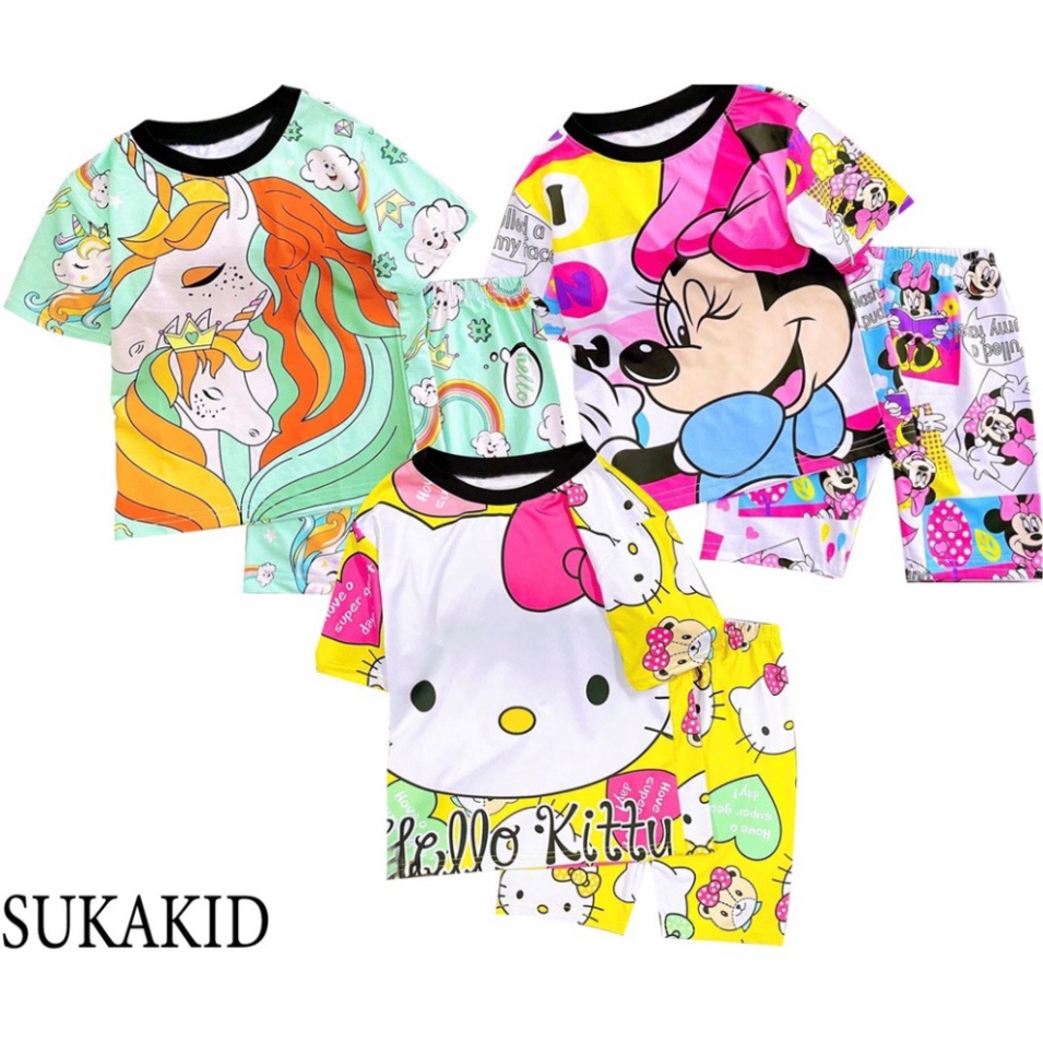 ( Km ) ( Khuyến mãi ) Bộ đồ bé gái hình in 3D chất liệu thoáng mát mềm mịn co hình mèo,ngựavà mecki 6kg đên 40kg.GN02