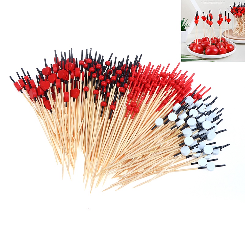 Set 100 xiên que tre đầu xoắn thắt nút dùng một lần trang trí cocktail tiệc nướng BBQ đồ ăn vặt bánh mì sandwich