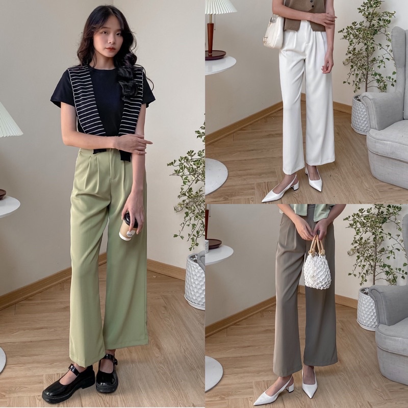 Quần vải nữ culottes dáng suông ống rộng xếp ly 74q01 by germe