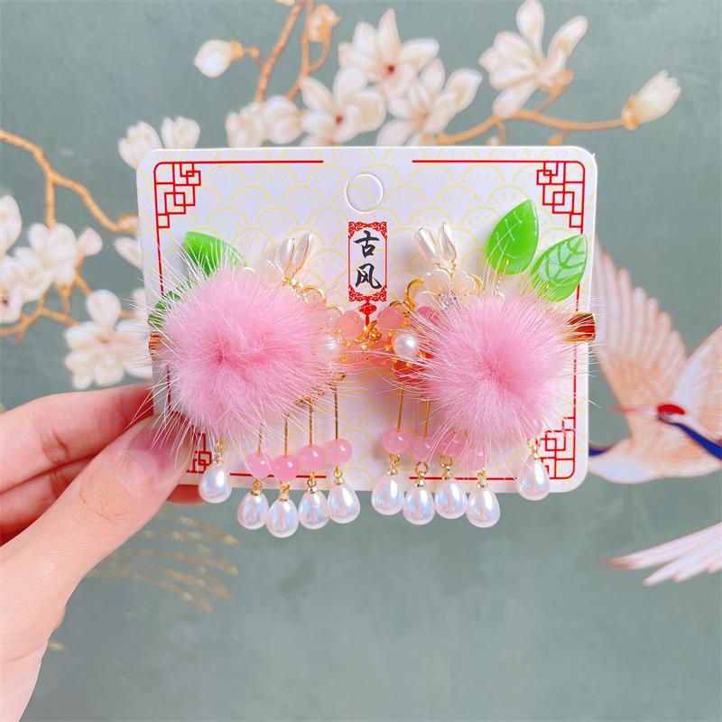 1 Cặp Kẹp Tóc Hình Nơ Tai Mèo Màu Đỏ / Hồng / Xanh Dương Kiểu Hán Phục Trung Hoa Dễ Thương Cho Bé Gái