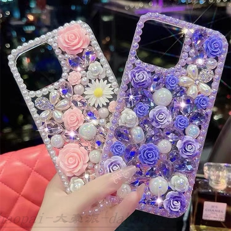 Ốp Điện Thoại Họa Tiết Hoa Hồng Đính Đá Thủ Công Cho iPhone 14 13 12 11 Pro max xs xr 7 8 plus se