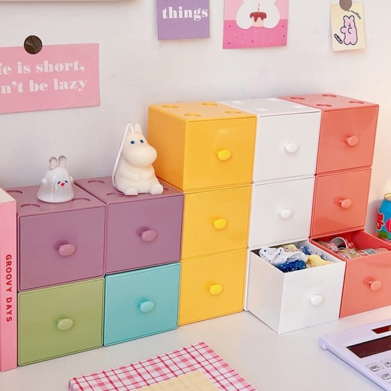 Hộp Lưu Trữ Macaron Màu Trong Hộp Lưu Trữ Máy Tính để Bàn Hình Vuông Đựng Trang Sức K45