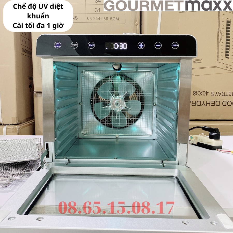 Máy sấy thực phẩm GOURMETMAXX 8 khay - Đèn UV diệt khuẩn, máy sấy bát